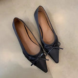 KYLETHOMASW  -  Ballerina Satin Women's Flat Shoes Comfort Non-slip Pointed Toe Ladies Loafers Flats Elegant Bowknot Women's Single Shoes