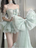 KYLETHOMASW  -  Birthday Party Sweet Princess Tube Top French Fairy Bow Off-shoulder Sling and High Waist Tutu Short Skirt High-end Set