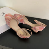 KYLETHOMASW  -  Summer Lace Hollow Mary Jane Women Shoes Elegant Square Toe Ankle Strap Women Sandals Sexy Low Heel Wedding Designer Shoe Female