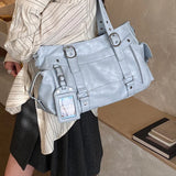 KYLETHOMASW  -  Y2k Faux Leather Tote Handbag Multi Buckle Rivet Shoulder Bag Large Capacity Casual Ladies Crossbody Bag Daily Travel Work Purse
