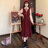 KIylethomasw Vintage Patchwork Dress Long Sleeve Spring Autumn Preppy Style Temperament Clothing Fake Two Piece Female Slim Women Dresses