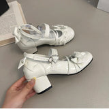 KYLETHOMASW  -  Butterfly-knot Lolita Women Mary Jane Shoes Elegant Round Toe Thick Heel Shoes Ladies Fashion Dress Pumps