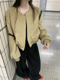 Kylethomasw Baseball Woolen Coat Cropped Bomber Jacket Oversized Streetwear Loose Casual Korean Fashion Uniform Winter Clothes Women