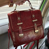 KYLETHOMASW  -  Retro Red Backpack Women Studded Leather Textured Square Backpack Ladies Academy Style Lightweight Mochilas Mujer