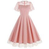 KYLETHOMASW  -  New Retro Pink Strawberry Mesh Elegant Birthday Long Dress 50s Women Flare Sleeve Summer Luxury Prom Evening Party Dresses