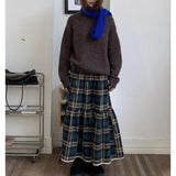 KYLETHOMASW  -  Vintage Harajuku Plaid Skirt Women Preppy Style Y2k Long Skirt Japanese Style Retro Streetwear Ruffle Skirts Aesthetics