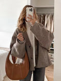 Kylethomasw Solid Faux Woolen Blend Jacket For Woman 2024 Winter Warm Solid  V-neck Single Breasted Loose Coats Fashion New All-matc Jackets