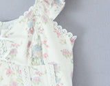 KYLETHOMASW  -  French Style Floral Print Mini Summer Dress Women Flying Sleeves V Neck Lace Spliced A-line Dresses Party Robe Vestidos