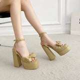 KYLETHOMASW  -   Summer COOL GIRLS PINK PLATFORM HEELSSilver Gold High Heel Sweet Sandals Diamond Large Size Mary Jane Shoes