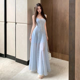 KYLETHOMASW  -  Women Clothes Sweet Sheer Sexy Tank Low Cut Slim Long A-Line Dress Elegant Lady Party Birthday Vestidos Robe Beach Casual Korean