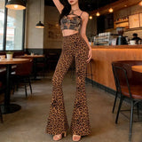 KYLETHOMASW  -  Y2K Pink Heart Print High Waist Flare Pants | Kawaii All-Over Love Bell Bottom Trousers | Barbiecore Aesthetic Summer Streetwear