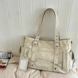 KYLETHOMASW  -  Hot Girl Vintage Studded Tote Bag Women Leather Textured Large Capacity Shoulder Bag Ladies Y2k Aesthetics Commute Crossbody Bag
