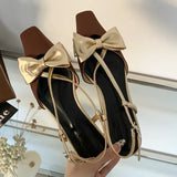 Kylethomasw Sweet Butterfly-knot Low Heel Mules Women Shallow Elegant Dress Shoes Female Comfy Cross-tied Square Toe Slingback Sandals Women