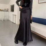 KYLETHOMASW  -  Satin Mermaid Skirts Women Solid Spring Summer Elegant Faldas Mujer Korean Fashion Sweet Simple Retro Long Skirt