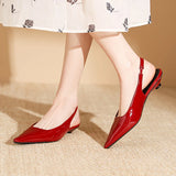 KYLETHOMASW  -  Delicate Red Shiny Leather Sandals Woman Slingback Low Heels Shoes Ladies Party Brides Tacones Mujer Pointed Toe Flats Sandalias