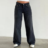 KYLETHOMASW  -  Women Y2K Low Rise Baggy Jeans Retro Aesthetic Loose Fit Boyfriend Straight Wide Leg Jeans Trendy Stretch Long Denim Pants