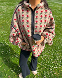 KYLETHOMASW  -  Casual Lamb's Wool Patchwork Women Coat Print 3d Flower Pocket Long Sleeve Zippers Female Jacket 2025 Autumn Winter Lady Outwear