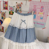 KYLETHOMASW  -  Cute Mori Girl Style Summer Bow Ruffle Plaid A-Line Maxi Skirt Korean Fashion Kawaii High Waist Picnic Long Skirts for Women