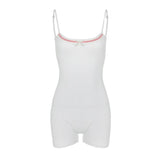 Kylethomasw  Pastel Gothic Cute Women Playsuits Shorts Coquette Aesthetic Sexy Bodycon Kwaii Rompers White Bow Backless Ribbed Tops