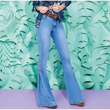 KYLETHOMASW  -  Designer Women's Flared Jeans Pants Bow Lace Up Y2k Jeans for Woman Pockets Pants Skin Tight Pant Streetwear Denim Trousers