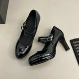 KYLETHOMASW  -  Designer Thick Heel Women Mary Jane Shoes Concise Shallow Belt Buckle Shoes Spring Ladies Outdoor Elegant Dress Dancing Pumps