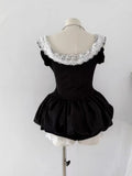 KYLETHOMASW  -  Winter Sweet Elegant Slim Party Dress Women Vintage Warm Bow Off Shoulder Outfits New Black Elegant Kawaii Short Dresses