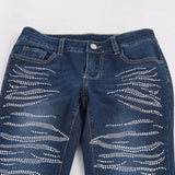 KYLETHOMASW  -  Women High Waist Rhinestone Printed Flare Jeans Slim Fit Stretch Denim Micro Flare Long Trousers Streetwear Y2K Casual Pants