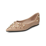 KYLETHOMASW  -  Pearl Rhinestone Decoration Flat Shoes Women Soft Leather Pointed Toe Ballet Flats Comfort Commuter Office Mary Jane Loafers