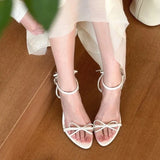 KYLETHOMASW  -  Summer New Bow High Heel Sandals Women's Casual Fashion French Round Head Root Open Toe Slipper New Fashion Sandals