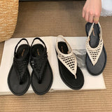 KYLETHOMASW  -  Women Flats Sandals Slides Shoes Summer Beach Luxury Female Flip flops Fashion Round Toe Ladies Flats Sandals Shoes
