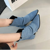KYLETHOMASW  -  Autumn Winter Women Western Cowboy Boots Vintage Pointed Toe Shoes Ladies Thick Heel Short Botas Zapatos De Mujer