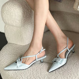 Kylethomasw Sandals Women Butterfly-knot Slingback Pointed Toe Pumps Cross-tied Elegant Low Heeled Dress Shoes Zapatos De Mujer