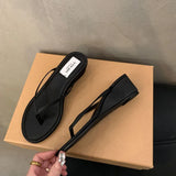 KYLETHOMASW  -  Summer New Women Slipper Fashion Narrow Band Ladies Slip On Flip On Shoes Low Wedge Heel Outdoor Dress Slides New Woman