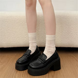 KYLETHOMASW  -  Gothic Black Platform Loafers Women Round Toe Slip‑On 8CM High Chunky Block Heel Thick Lug Sole JK Fashion Preppy Y2K Shoes