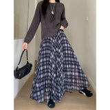 KYLETHOMASW  -  Vintage Plaid Midi Skirt Women Fashion Harajuku Mesh Patchwork Pleated Skirts Summer Streetwear Korean A Line Faldas New