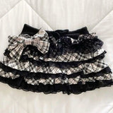 KYLETHOMASW  -  Y2k Aesthetic Spliced Lace Japanese Kawaii Skirt Constrast Color Lace Edge Tiered Cake Skirts Fashion Preppy Style Bow Punk Jupe