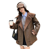 KYLETHOMASW  -    Sweet Hot Girl Casual Lamb Wool Coat Women's Winter Thick Turn-down Collar Sueded Double-sided Fur Coat Fashion Female Clothes