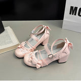 KYLETHOMASW  -  Butterfly-knot Lolita Women Mary Jane Shoes Elegant Round Toe Thick Heel Shoes Ladies Fashion Dress Pumps
