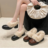 KYLETHOMASW  -  Fur Lining Women Mary Jane Shoes Elegant Square Toe Slip On Footwear 2026 Spring Autumn Keep Warm Ladies Thick Heel Single Shoes