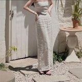 KYLETHOMASW  -  Cotton Linen Solid Skirt Women Design Elastic Waist Split Midi Skirts Spring Summer Straight Half Skirt Versatile 915P