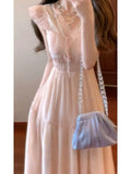 KYLETHOMASW  -  French Court Style Lace Bow Long Dress Women Summer New Sweet Romantic Slim Waist Princess Dress Chic Elegant Outfits New