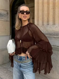 KYLETHOMASW  -  Sexy See-tough Long Sve Me Blouse Casual Sle Faionable Women's Top Loose Fit Chiffon Material Bell Sve