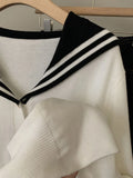 Kylethomasw White Navy Collar Knitted Cardigan Age Reduction Women Clothing Autumn Thin Long Sleeve Sweater Korean Fashion Y2k Top