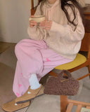KYLETHOMASW  -  Harajuku Fleece Sweatpants Women Pink Bow Print Joggers Streetwear Black Wide Leg Pants Winter Korean Thick Baggy Trousers