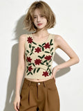 KYLETHOMASW  -  Korean Style Flower Embroidery Fashion Casual Women's Simple Atmospheric Versatile Sleeveless Slim Fit Short Tank Top