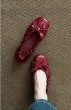 KYLETHOMASW  -  Red Bow Pleated Design Brand Ballet Flat Shoes Women Retro Round Toe Shallow Mary Jane Shoes Comfortable Moccasin Casual Shoes