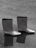 KYLETHOMASW  -  Cowhide Zapatos De Mujer Autumn and Winter New Simple Square Head Low Heel Boots  Sleeve Boots for Women Hot Selling