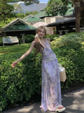 KYLETHOMASW  -  Temperament Evening Dresses Women Floral Printed Sleeveless Slim Backless V Neck Holiday Backless Party Cocktail Dress