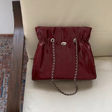 Kylethomasw Vintage Red Tote Bag Elegant Chains Solid Color Large Capacity Leather Shoulder Bag Casual Luxury Korean Fashion Tote Bag