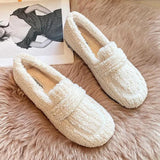 KYLETHOMASW  -  Plus Size 34-43 Women Wool Shoes Winter Warm Cotton Loafers Femmes Lambswool Moccasins Slip On Round Toe Ladies Sheep Fur Flats